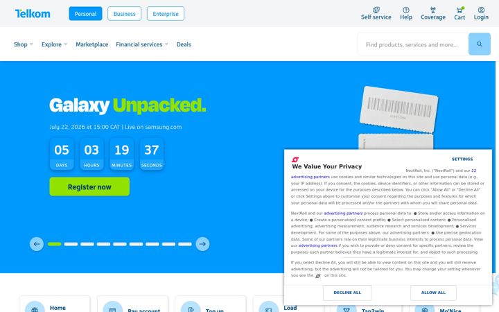 Екранна снимка на telkom.co.za