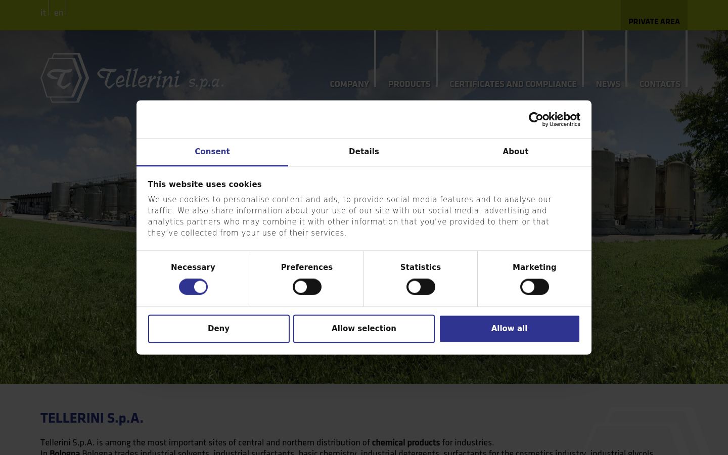 Screenshot del banner di consenso mostrato prima di qualsiasi interazione