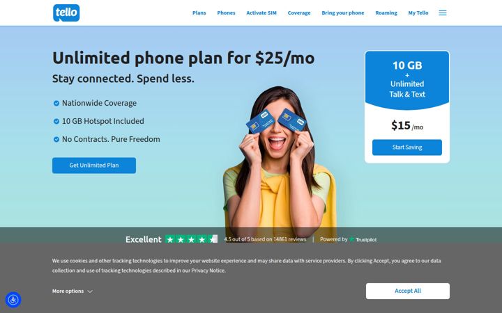 Screenshot of tello.com