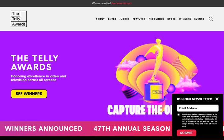 Skärmbild av tellyawards.com