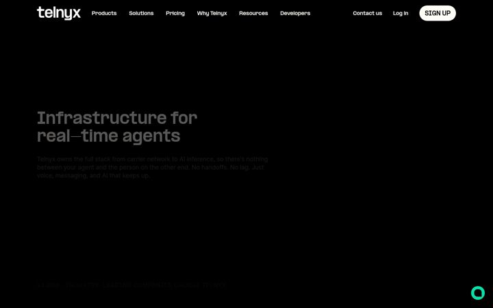 Screenshot stránky telnyx.com
