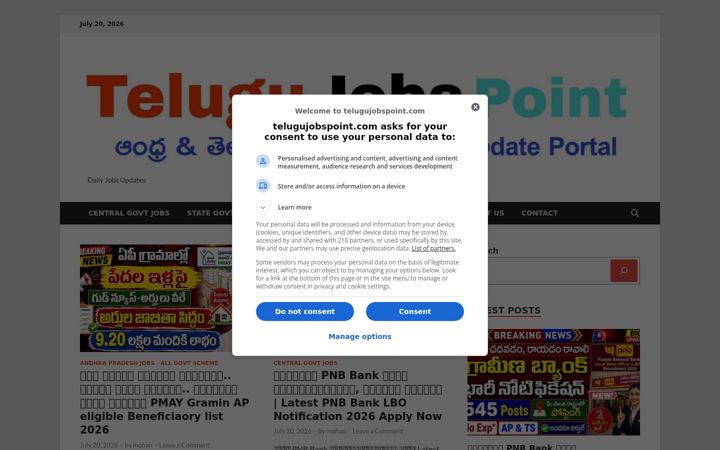 Screenshot of telugujobspoint.com