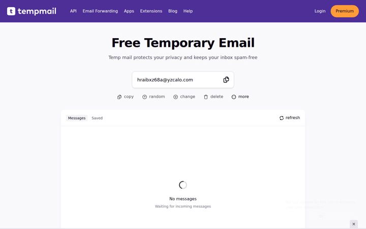 Screenshot of temp-mail.io