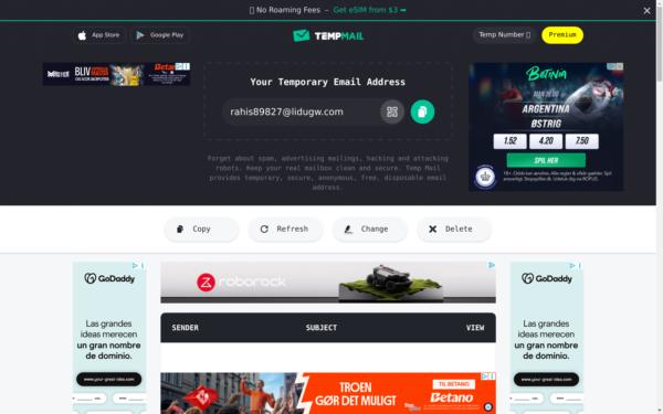 Screenshot of temp-mail.org