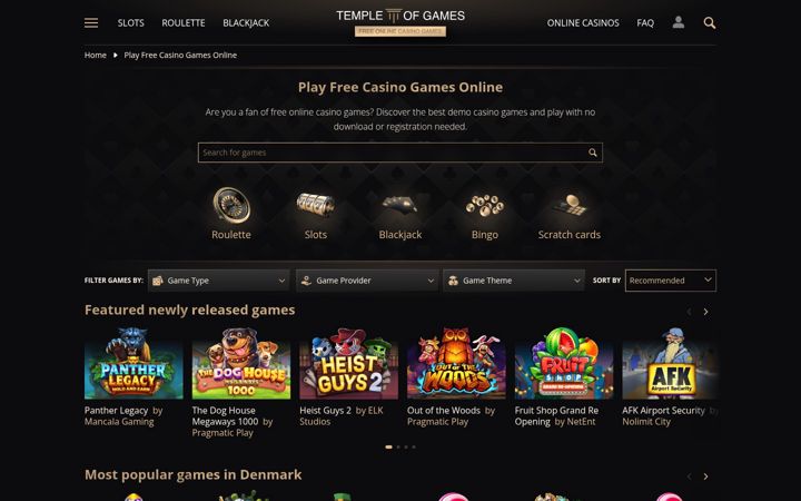 Screenshot of templeofgames.com