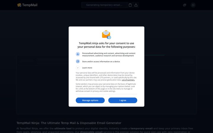 Screenshot of tempmail.ninja