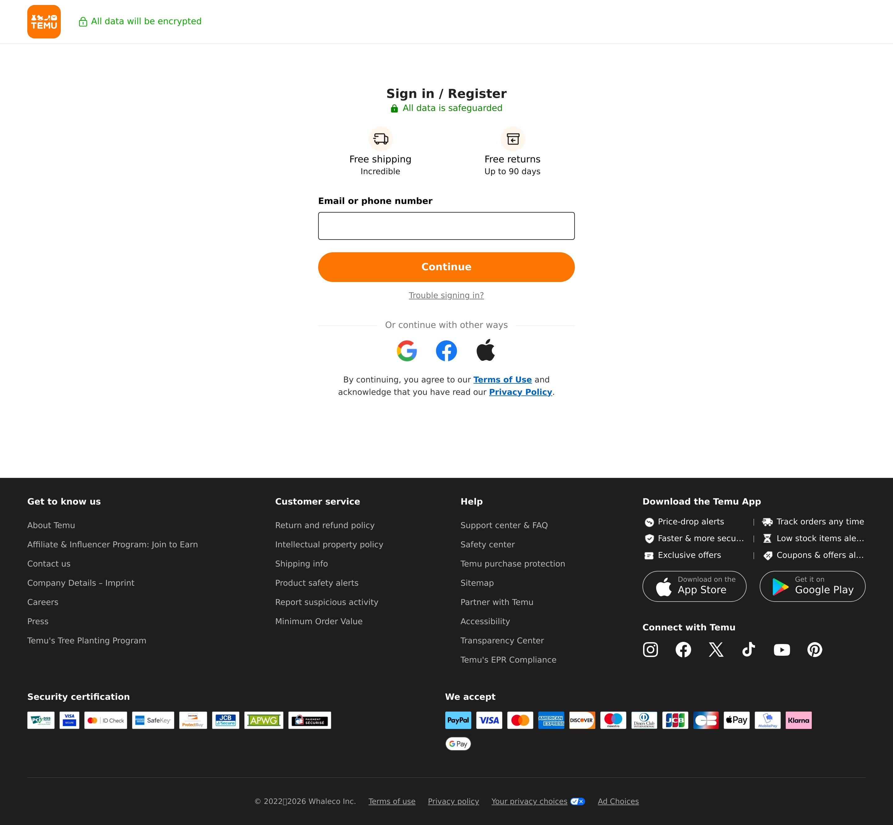 Screenshot of temu.com