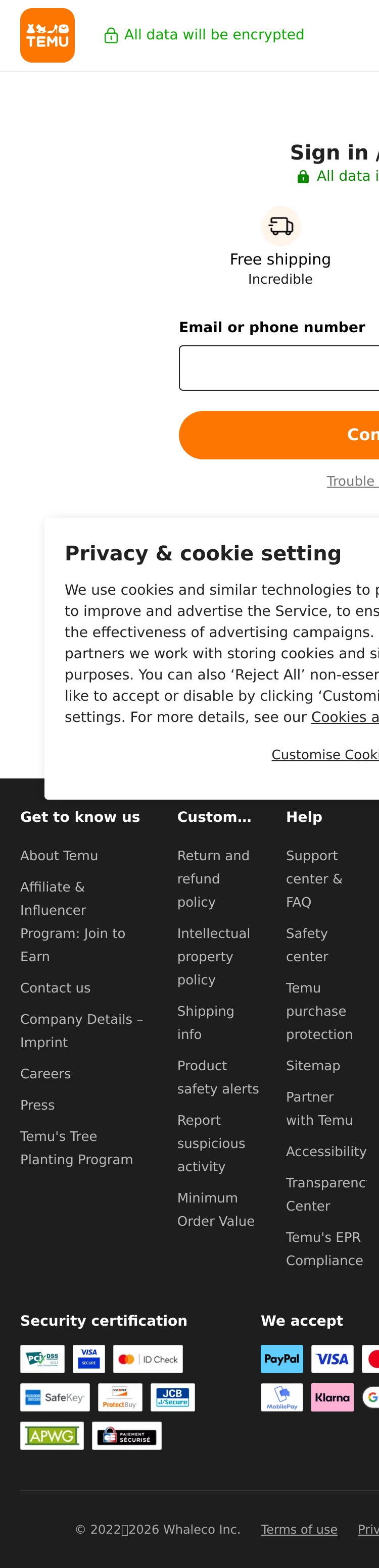 Mobile screenshot of temu.com
