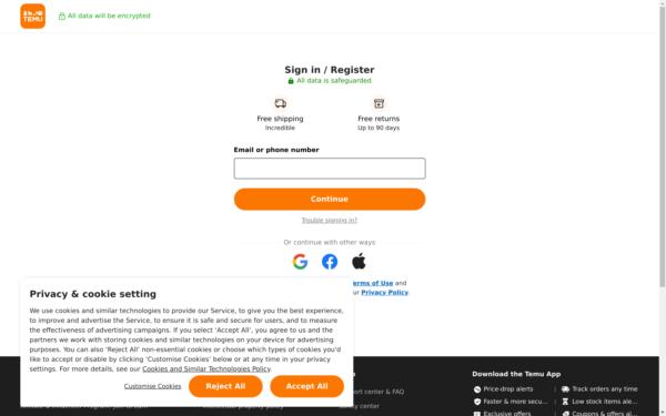 Screenshot of temu.com