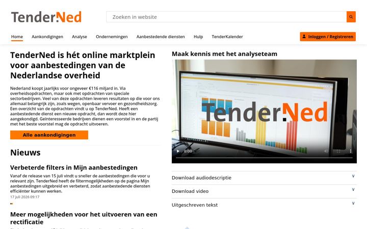 Screenshot of tenderned.nl
