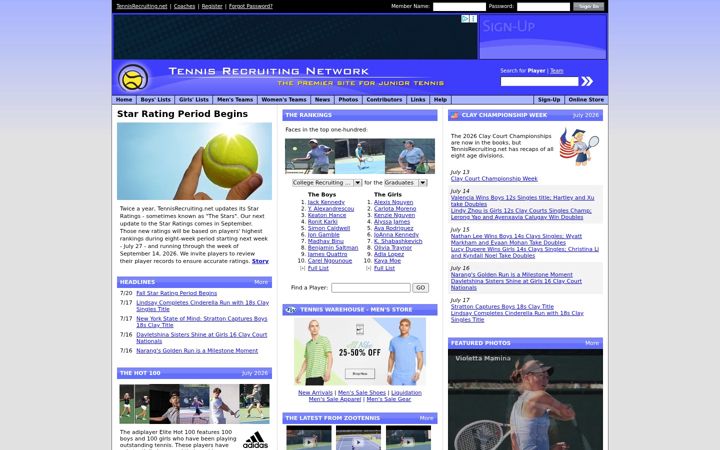 Screenshot di tennisrecruiting.net