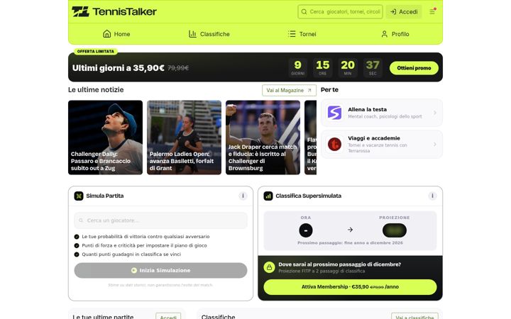 Skjámynd af tennistalker.it