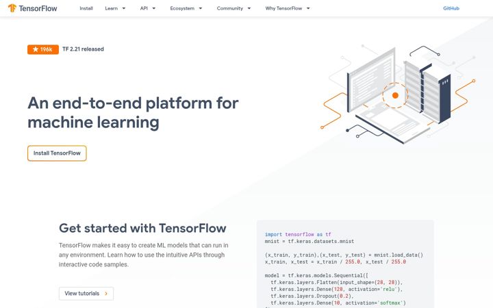 Kuvakaappaus sivustosta tensorflow.org