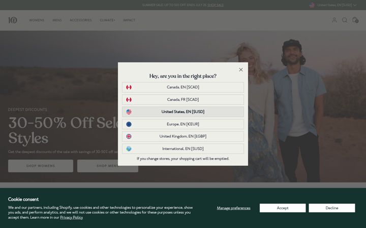 Screenshot of tentree.com