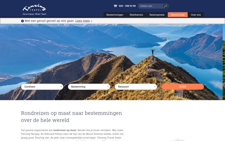 Screenshot του tenzingtravel.nl
