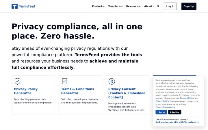 Screenshot ta' termsfeed.com