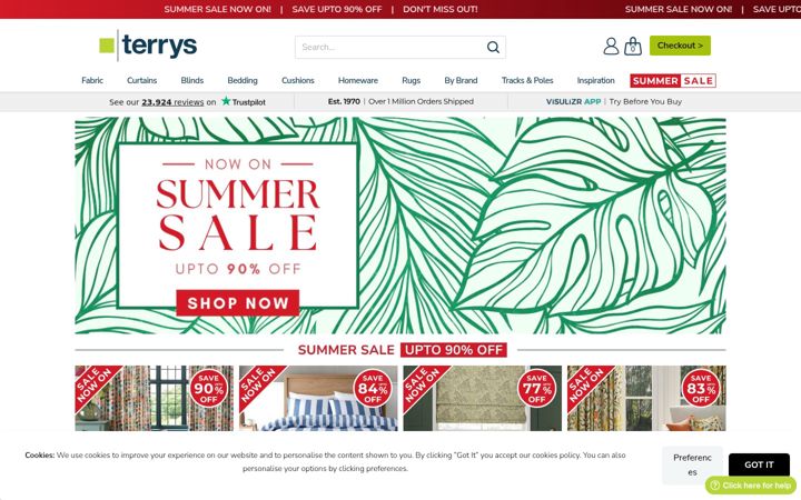 Screenshot of terrysfabrics.co.uk