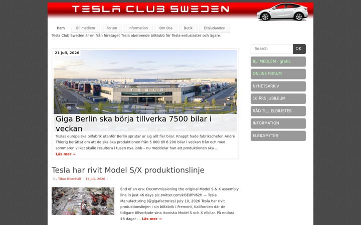 Screenshot of teslaclubsweden.se