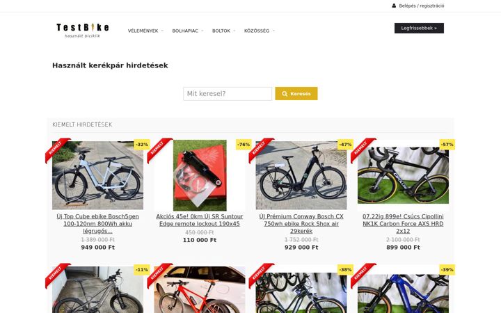 Screenshot of testbike.hu
