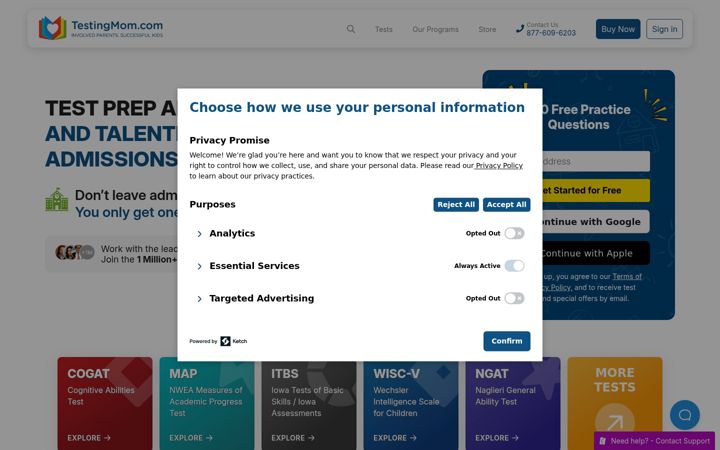Snímek obrazovky testingmom.com