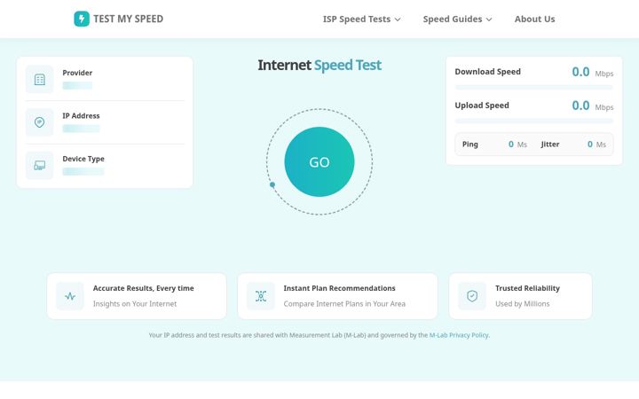Skjámynd af testmyspeed.com