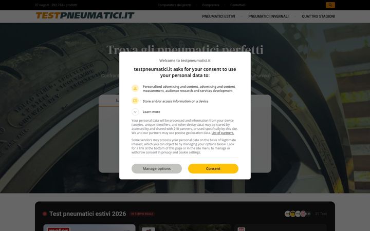 Screenshot of testpneumatici.it