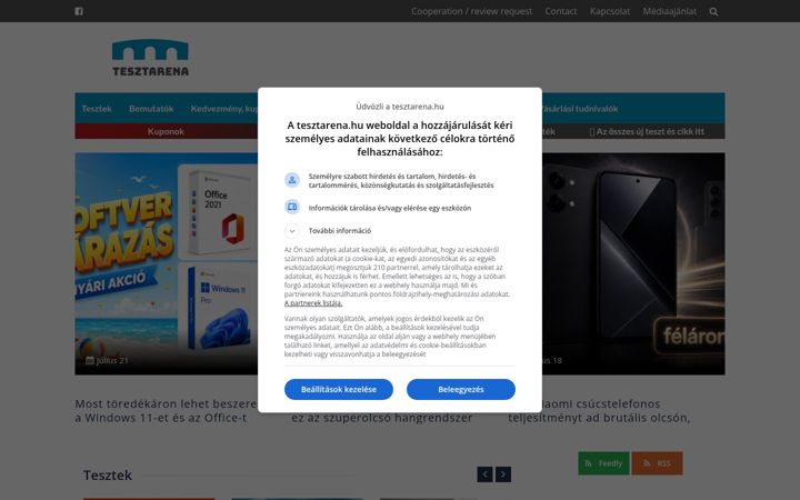 Screenshot of tesztarena.hu