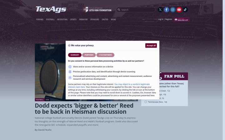 Екранна снимка на texags.com