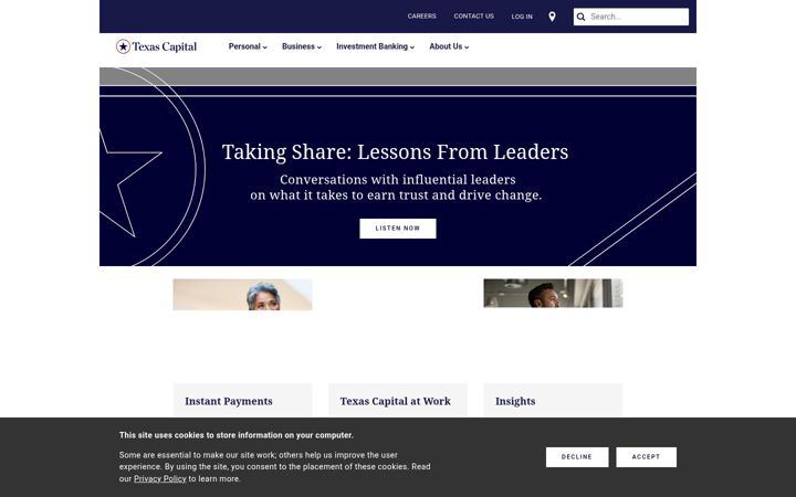 Kuvakaappaus sivustosta texascapitalbank.com