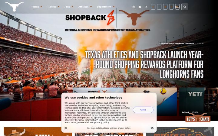 Screenshot of texaslonghorns.com