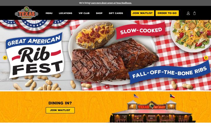 Captura de pantalla de texasroadhouse.com