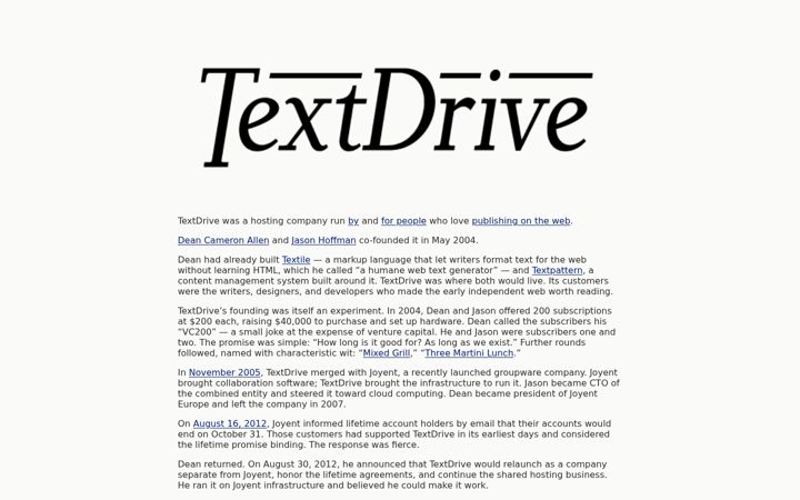 Screenshot of textdrive.com