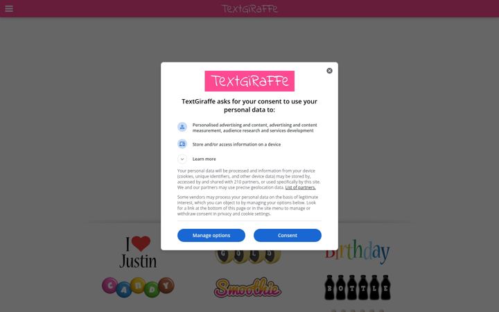 Screenshot of textgiraffe.com