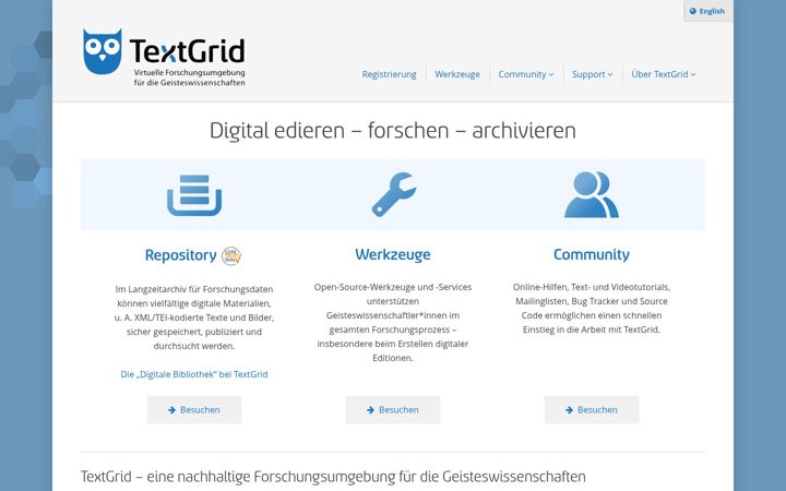 Screenshot of textgrid.de