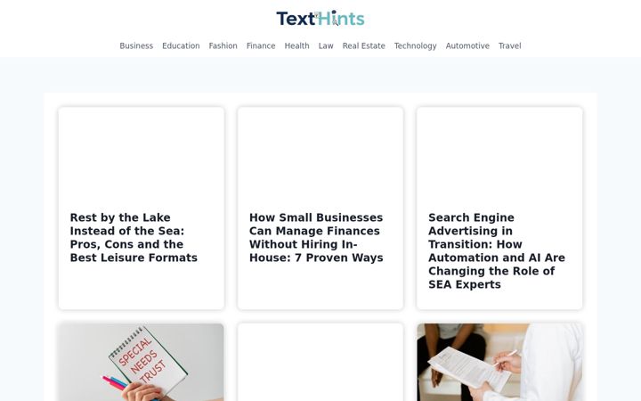 Screenshot of texthints.com