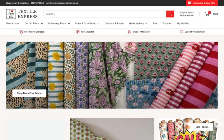 Screenshot of textileexpressfabrics.co.uk