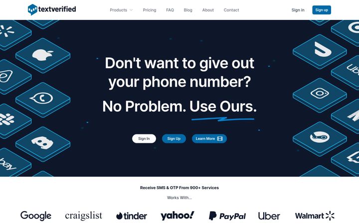 Screenshot of textverified.com