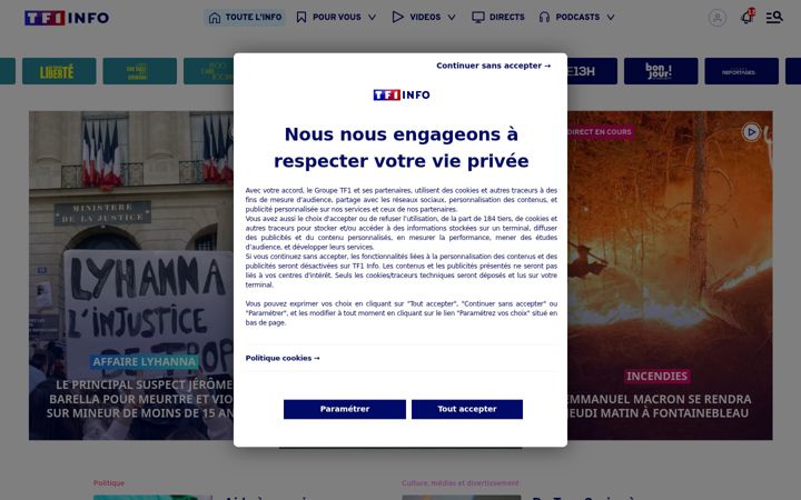 Skjámynd af tf1info.fr