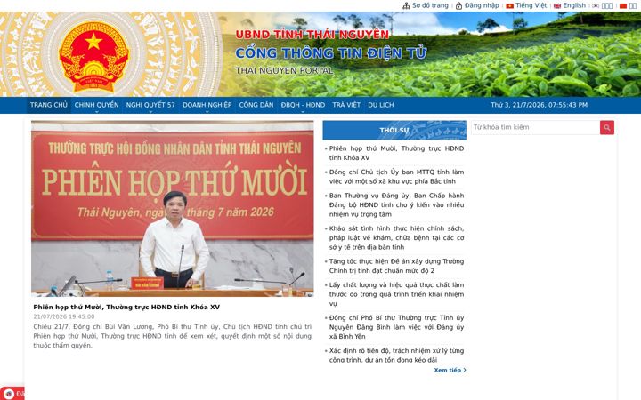 Screenshot του thainguyen.gov.vn