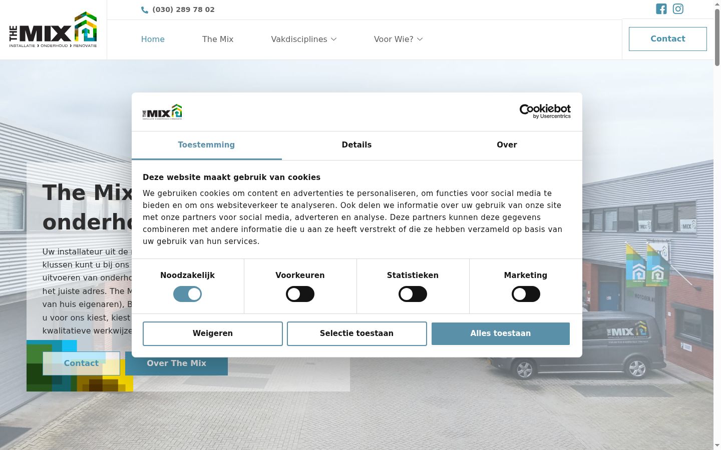 Screenshot van de toestemmingsbanner zoals getoond vóór enige interactie