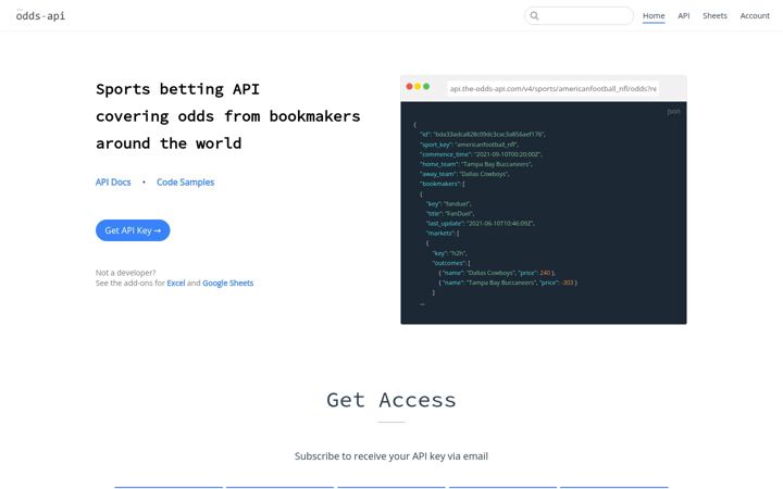 Screenshot of the-odds-api.com