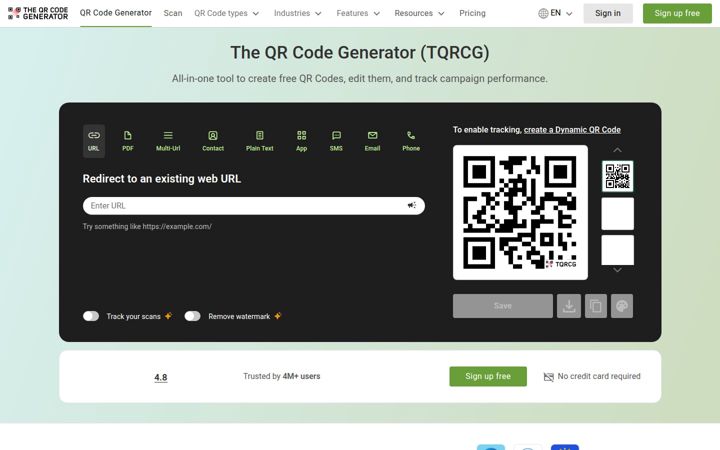 Екранна снимка на the-qrcode-generator.com