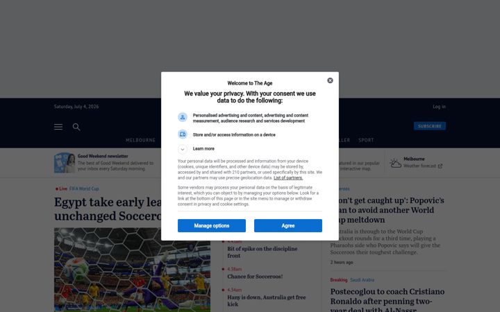 Kuvakaappaus sivustosta theage.com.au