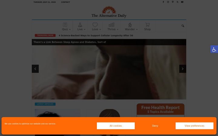 Screenshot of thealternativedaily.com