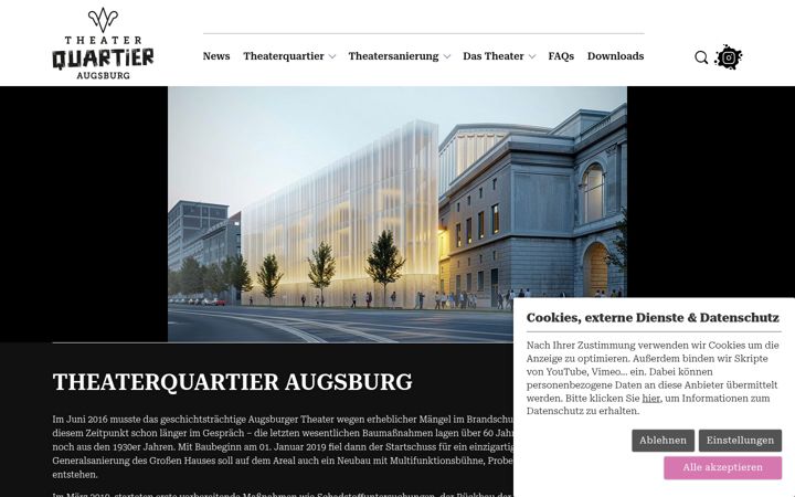 Skjámynd af theaterquartier-augsburg.de