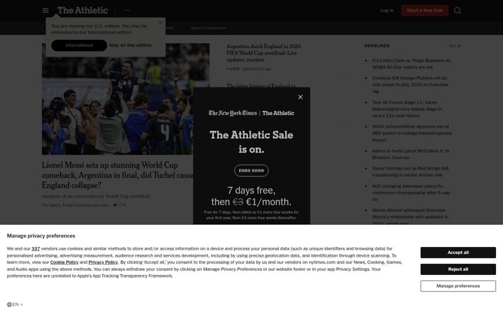 Screenshot di theathletic.com