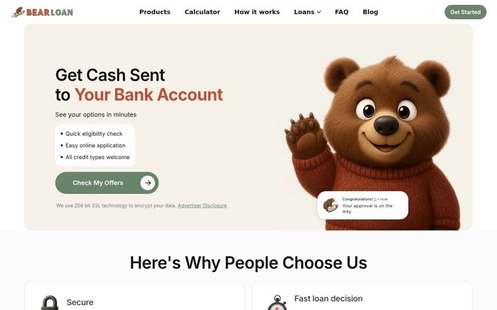 Screenshot of thebearloan.com