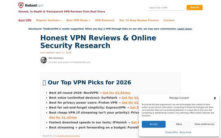 Snímek obrazovky thebestvpn.com