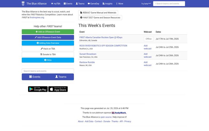 Screenshot of thebluealliance.com