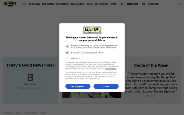 Screenshot of thebrighterside.news
